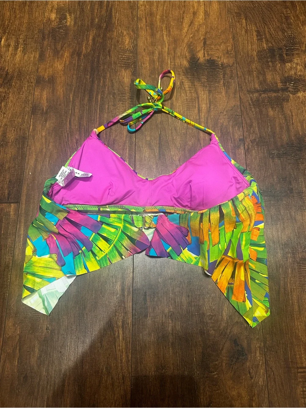 Trina Turk Multicolor Palm Print Bikini Top 4 Green, Pink, Yellow, Orange, Blue